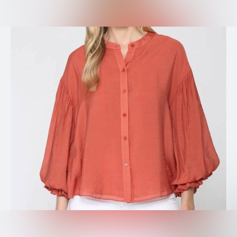 Puff Sleeve Button-Down Blouse - image 2